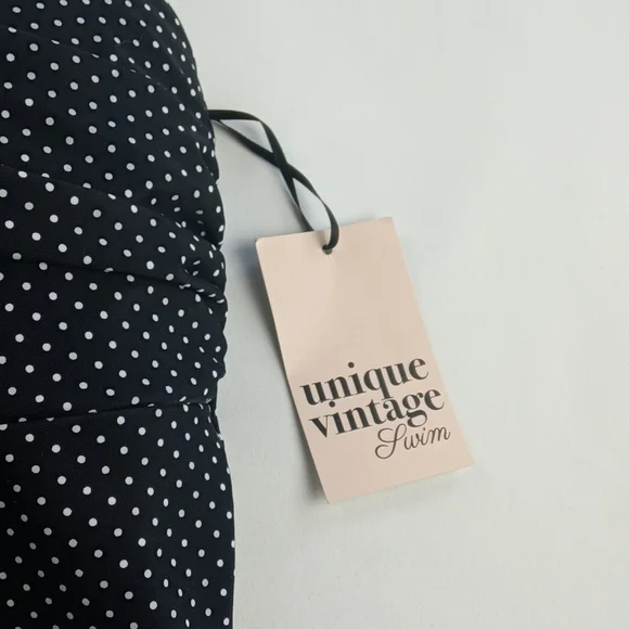 Unique Vintage XL 50'S STYL BEACH BABE Women's Swim Suit NWT BLACK W/ WHITE DOTS - Picture 9 of 16